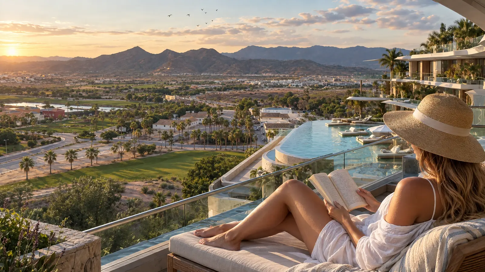 View from a suite terrace over Altaona's golf course and the mountains of Murcia
